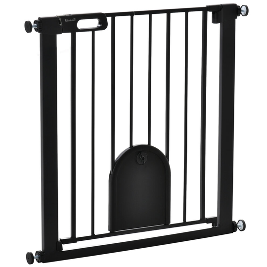 PawHut 75-82 cm Pet Safety Gate Pressure Fit Stair w/ Small Door