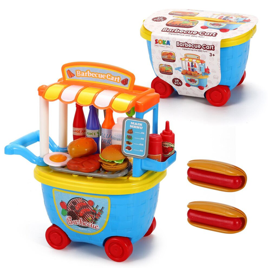 SOKA 29 Pcs BBQ Barbeque Trolley Shop Cart Food Play Toy Set for Kids