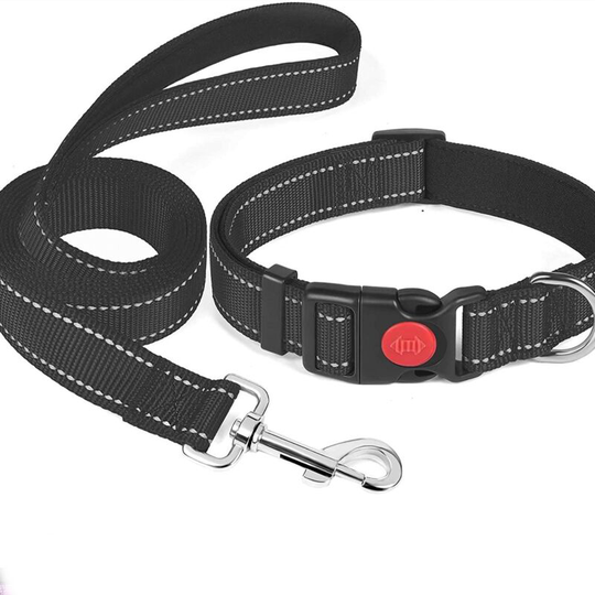 Reflective dog collar filled with soft breathable nylon for pets, adjustable nylon for small and medium dogs, black (l)