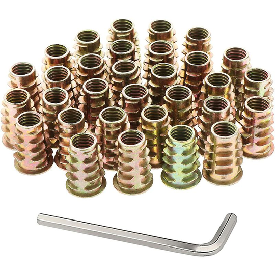 100 pcs m8 *20 hexagonal nut threaded in zinc alloy, wood threaded nuts for furniture, insert nuts assortment