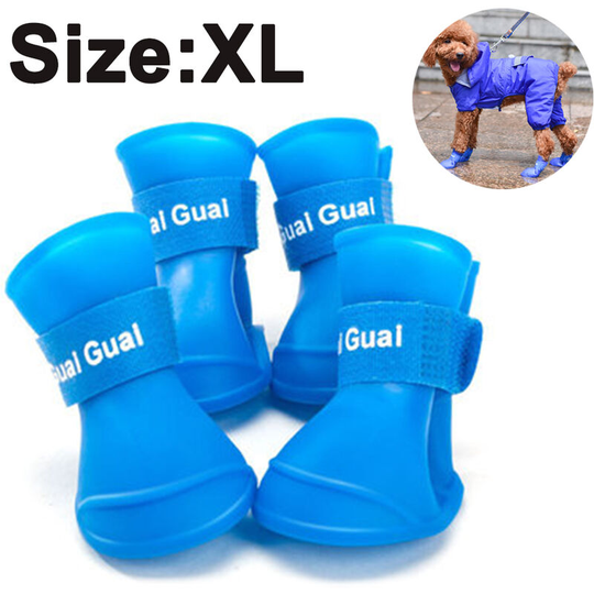 Puppy Dogs Candy Colors Anti-Slip Waterproof Rubber Rain Shoes Boots Paws Cover, XL, blue