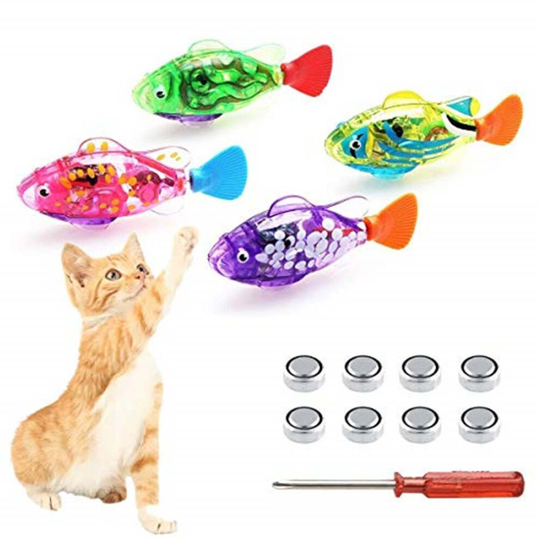 Swimming Robot Fish for Cats, Interactive Cat Fish Toys Fish Tank Toy with LED