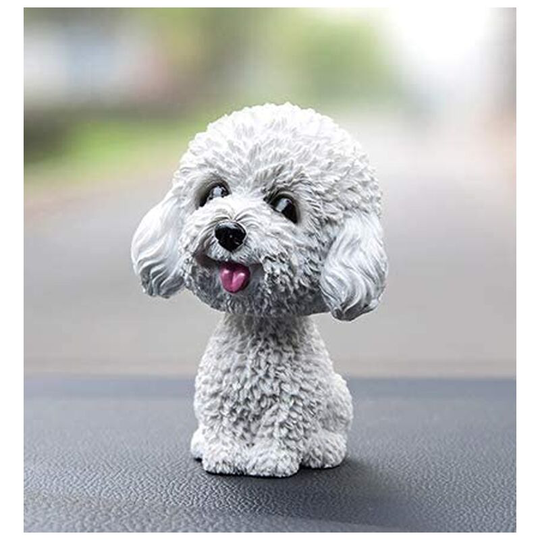 Car Lovable Dog Figurine Shakes His Head Wobble Head Nodding Toy Dashboard Decoration Nodding Dog Car Interior Decoration (White Teddy)