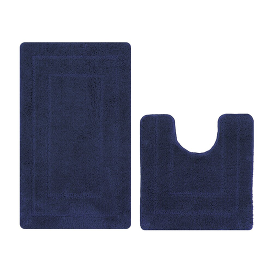 (Navy) Two Piece Bath Mat and Pedestal Set 100% Microfibre Supersoft Non-Slip