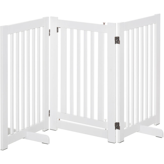 155cm Expandable 3-Panel Freestanding Dog Pet Gate w/ Latched Door White - White - Pawhut