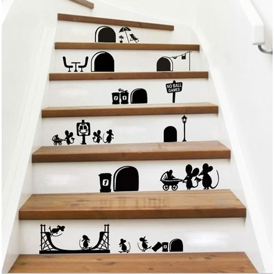 Cute Cartoon Mouse Holes Wall Stickers, Nursery Baby Bedroom Removable Wall Decals Murals Black