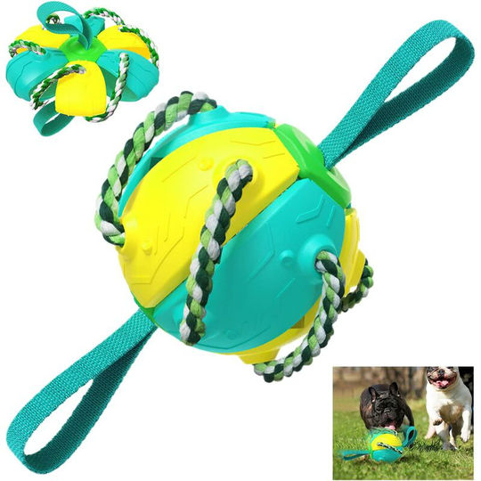 Dksfjkl - Indestructible Dog Frisbee Ball Toy, Interactive Soccer Ball Toys in Two Interchangeable Shapes, for Small, Medium and Large Dogs (Blue)