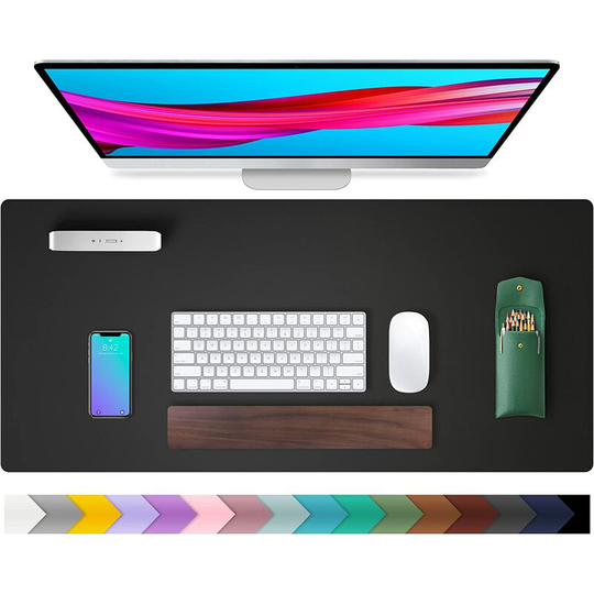 Perle Rare - Desk Pad, pu Leather Desk Mat, Mouse Pad, Non-Slip Desk Protector, Waterproof Desk Pad for Office and Home (80cm x 30cm, Black)