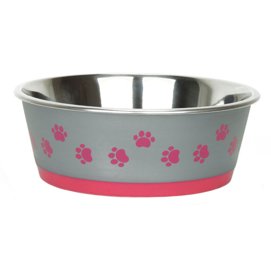 Hybrid Stainless Steel Dog Bowl (380ml) (Pink/Grey) - Pink/Grey - Classic