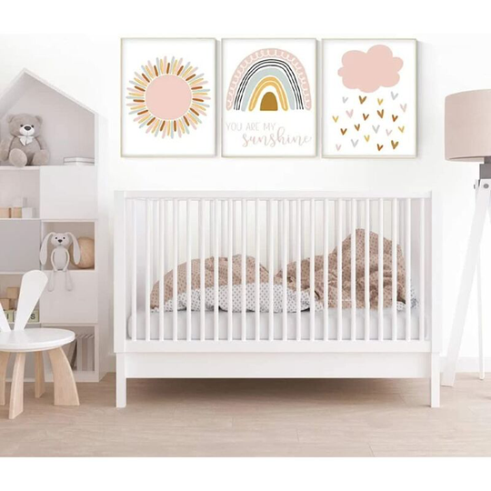 Set of 3 Paintings for Children's Room Girl Pink Baby Posters Set Rabbit My Princess Love Poster Birthday Gifts Unframed M(30X40CM) No Frame g