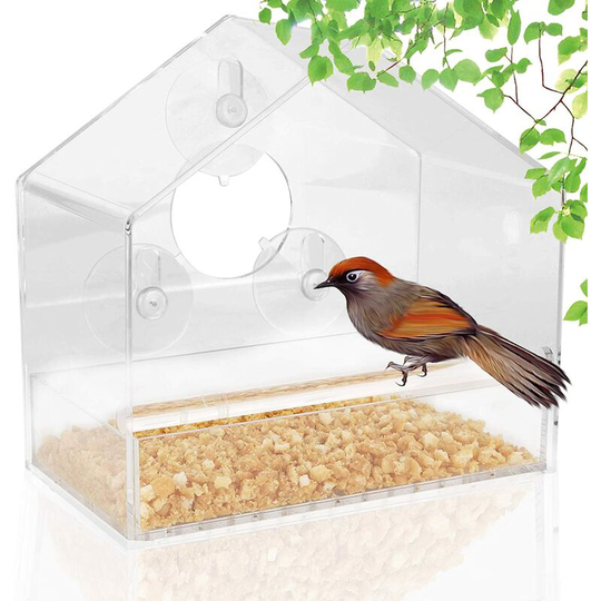 Betterlifegb - bette Birdhouse & Feeder Acrylic Window Feeder, Transparent Feeding Bird Cage House Window, Removable Sliding Feeder Tray with Suction