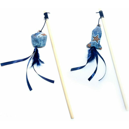 Set of 2 interactive cat toys with feathers and mini bell -