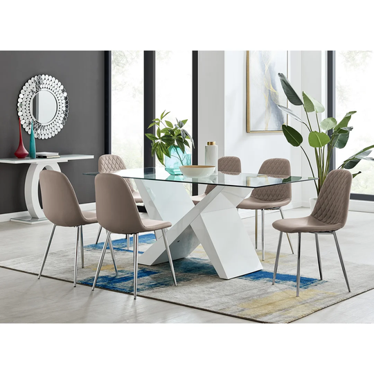 Chowchilla Large Rectangular Dining Table And 8 White Gold Leg Chairs