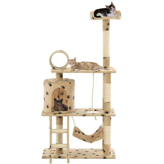Cat Tree with Sisal Scratching Posts 140 cm Beige Paw Prints