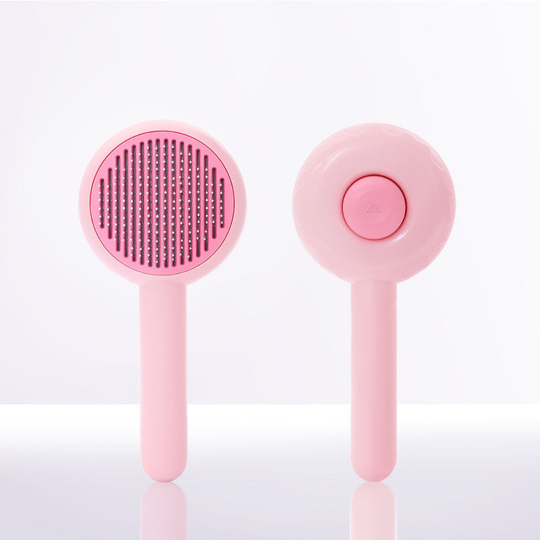 Cat grooming brush, donut shaped for cleaning loose fur and dirt, for medium long hair pink - Muff