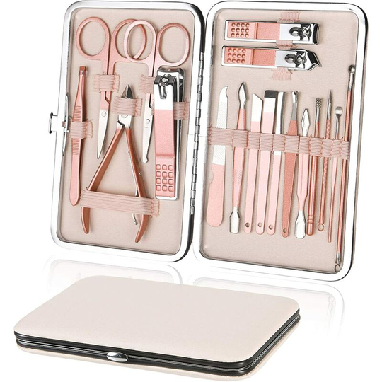 Ilovemilan - Manicure Pedicure Kit, 18pcs Professional Nail Clipper Set, Stainless Steel Cuticle Cutter, Pedicure Manicure Kit with Travel Box and
