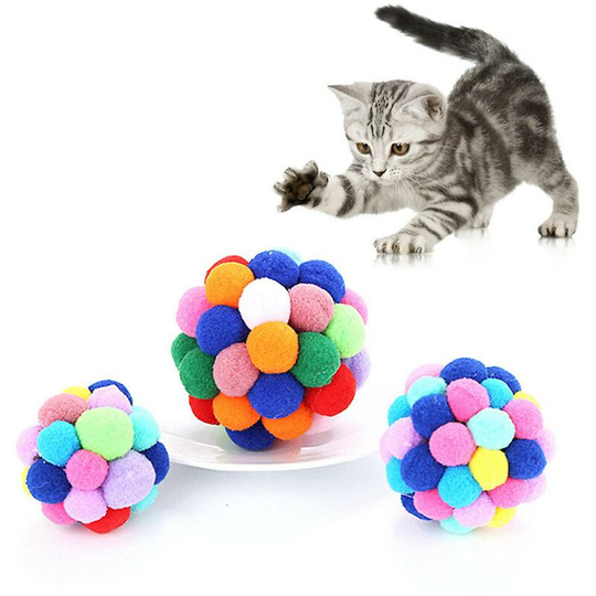 Kitten Bouncy Ball Pet Cat Plastic Pounce Chase Colorful Bell Balls Interactive Toy - Flkwoh