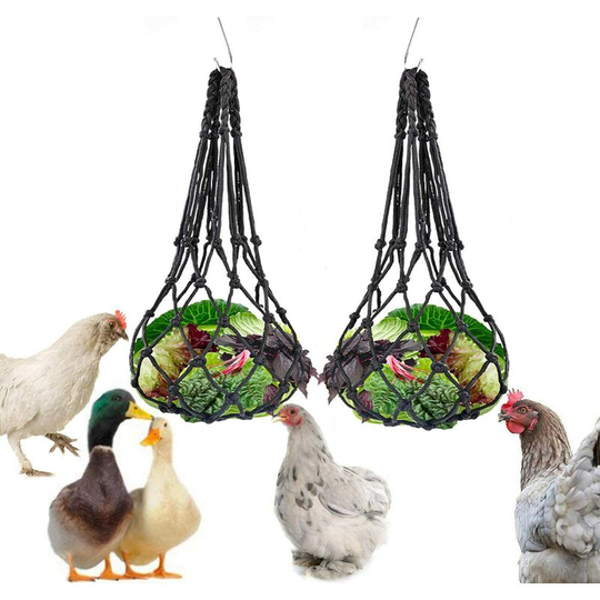 Chicken Feeder Net Fruit Vegetable Carrier Nylon Hay Net Hanging Fruit Snack Hay Holder Chicken Coop Accessories 2 Pack for Chick Rabbit Poultry