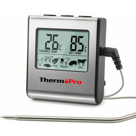 Echoo - TP16 Digital Meat Cooking Thermometer with Large lcd Display for Smoker Oven Kitchen Treats bbq Grill Thermometer with Timer and Stainless