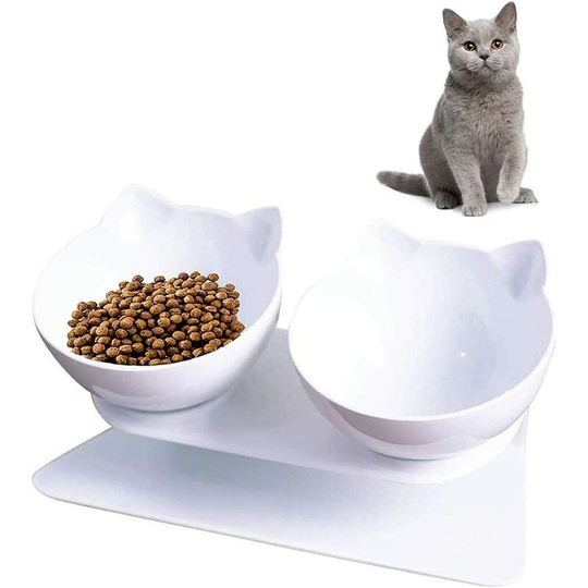 Cat Bowl, Double Raised Cat Bowl, 15°Tilt Cat Bowl, Pet Bowl, Cat Bowl Available for Cats and Puppies