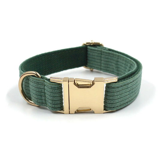 Ultra-soft Dog Collar Natural Cotton Corduroy Made for Small Dogs with Sensitive Skin,Bottle Green 31-41CM