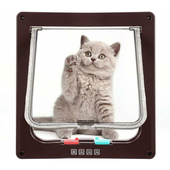 Double Lockable Pet Cat Door With Telescopic Frame Way 4 m Brown - Brown