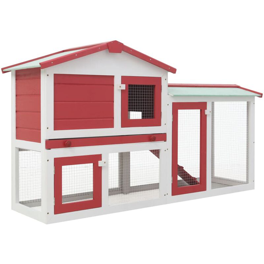 Lifcausal - Outdoor Large Rabbit Hutch Red and White 145x45x85 cm Wood