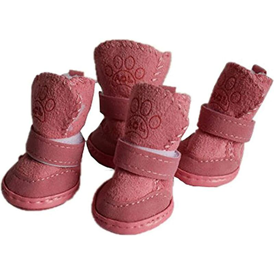 Puppy Cute Cozy Warm Anti Slip Winter Boots for Small Medium Dogs Pets Cats Thicken Fleece Snow Shoes Pink 3 - Langray