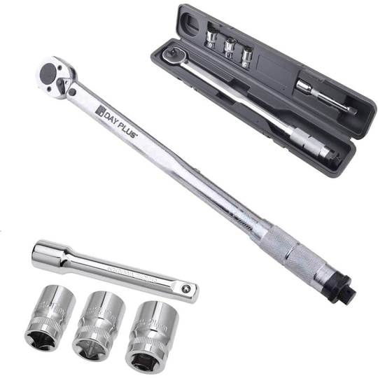 Ratchet Torque Wrench 28-210Nm, 1/2 ' Wheel Bolt Wheel Nut Wrench incl. Extension & Wheel Bolt Sockets 17mm-19mm-21mm