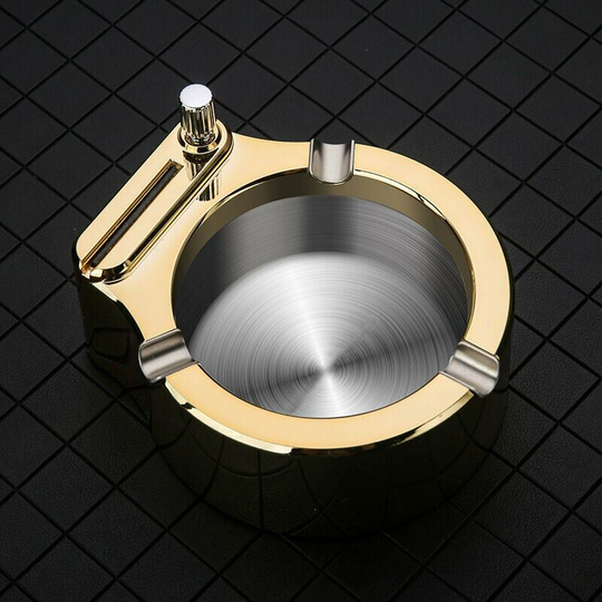 Creative Retro Al Old Metal Ashtray, Ten Thousand Matches Multifunctional Stainless Steel Ashtray, With Golden Permanent Lighter