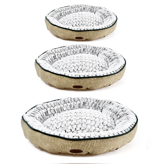 Small Linen Soft Pet Bed Doughnut in Beige