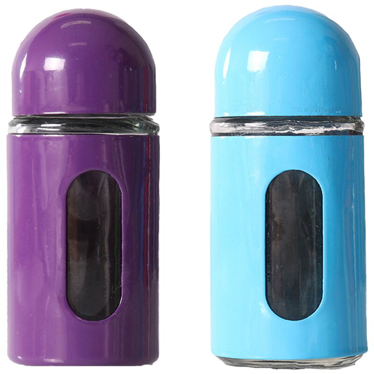 Glass Salt and Pepper Shakers with Adjustable Pour Holes - Stainless Steel Salt Shaker and Pepper Shaker purple+blue