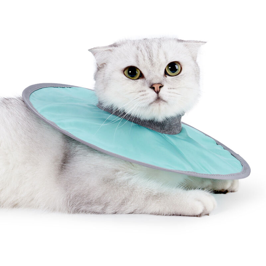 Cat Cone Collar Stop Licking Adjustable Ribbing Neck Recovery Collar - Turquoise,Medium