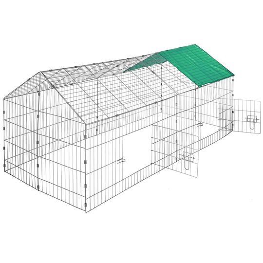 tectake Rabbit run with sunshade - guinea pig run, rabbit cage, rabbit pen - green