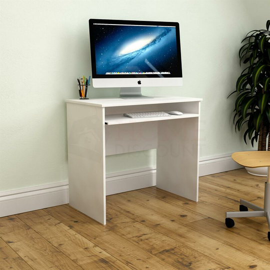 Huby Computer Desk Compact pc Workstation Shelves Storage Home Office Table, White