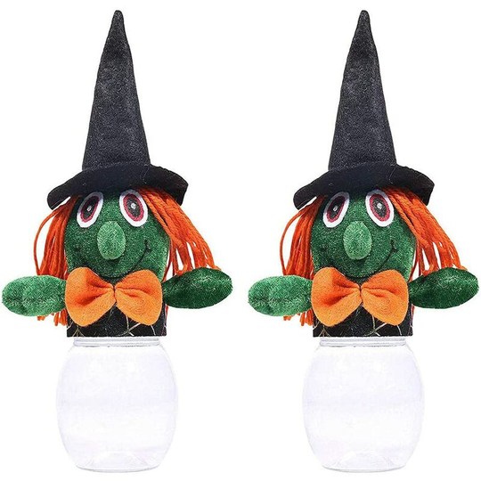 Litzee - Creative pumpkin Cute candy jar Halloween Candy Jar Plastic Candy Jar Halloween Decorations for Kids Trick or Treat Party Favors-Witch