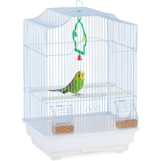 Bird Cage, Birdcage, Perches, Swing, Feeders, h x w x d 49.5 x 35 x 32 cm, White - Relaxdays