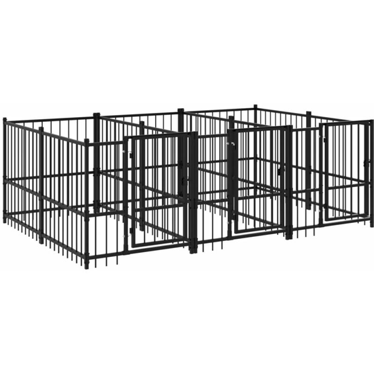 Outdoor Dog Kennel Steel 5.63 m² Vidaxl Black