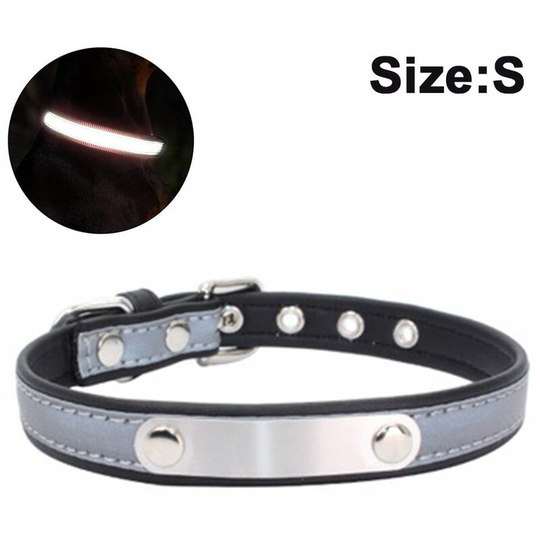 Dog collar with engraved name tag, customizable, soft leather, dog collar with individual identification tag, for small, medium and large dogs,