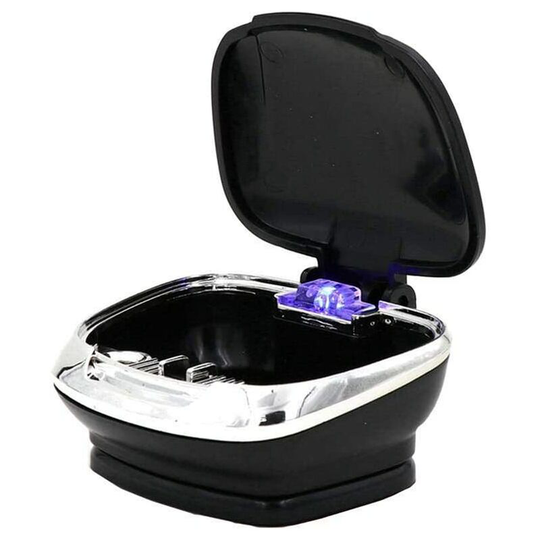 Soekavia - Portable, Removable, Waterproof Car Ashtray, Mini Flame Retardant Car Ashtray with Lid Blue led Cigarette Ashtray - Black