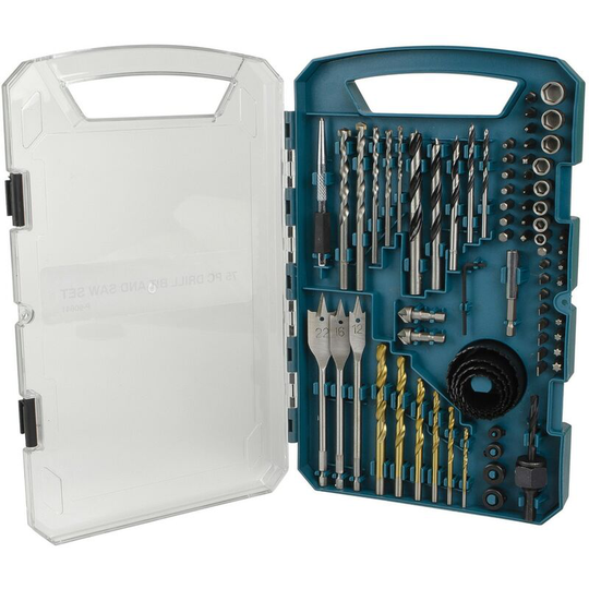 Trade Pro 75 Piece Drill Bit Set BradPoint, Holesaw, Nut Driver, Flat Bit
