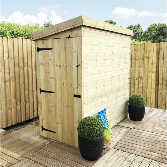 3 x 7 Windowless Pressure Treated Tongue And Groove Pent Shed (Door Panel Sloping Left To Right)
