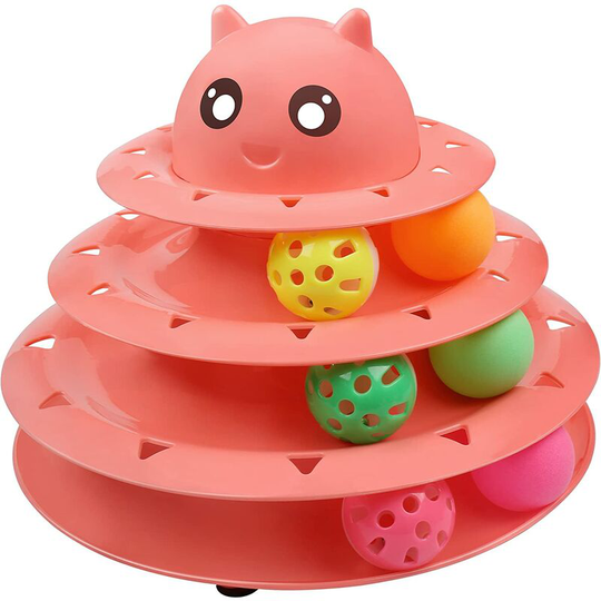 Cat Toy Roller 3-Level Turntable Cat Toys Balls with Six Colorful Balls Interactive Kitten Fun Mental Physical Exercise Puzzle Kitten Toys-pink
