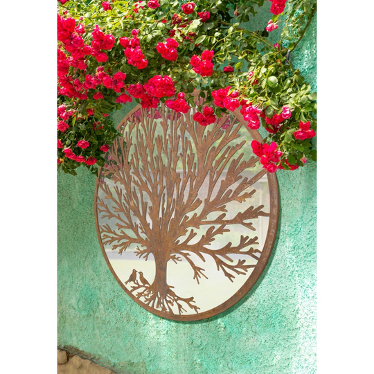 Ekanta Round Wood Framed Wall Mounted Accent Mirror in Brown