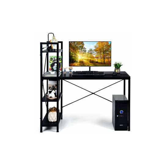 120cm Computer Desk 4-Tier Reversible Bookshelf & Sturdy Steel Frame