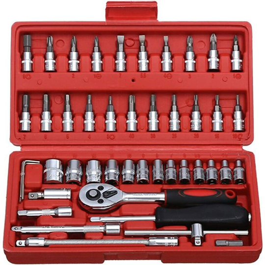 46 Pack Socket Bit Set with Reversible Ratchet Wrench for Auto Repair and Household Tools, Metric Tool Accessorie (Orange)