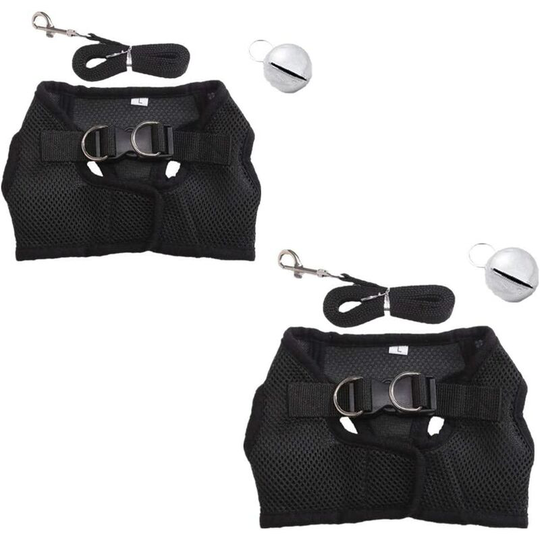 Modou - 2 Pieces Pet Harness Vest Breathable Bell Mesh Leash for Guinea Pig Rabbits (Size m: Chest: 28-34 cm / 11.02-13.38', Black)