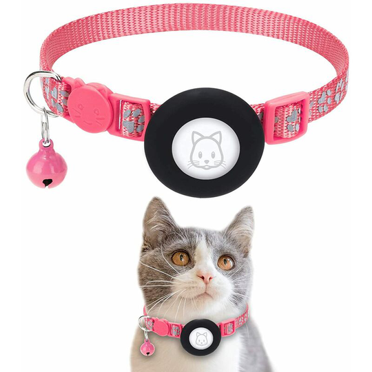 Airtag Pet Collar - Airtag Reflective Collar with Bell rose red - Muff