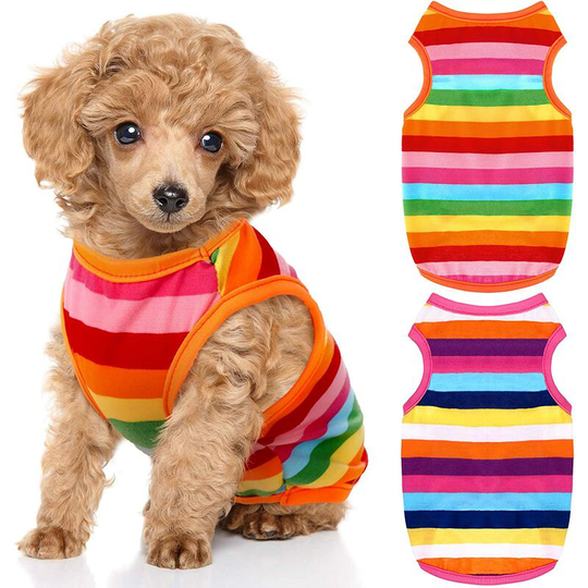 2 Pieces Dog Rainbow Stripe Shirts Pet Clothes Soft Puppy Summer T-Shirts Comfortable Dog Striped Shirts Breathable Dog Vest Dog Outfit for Dogs Cats