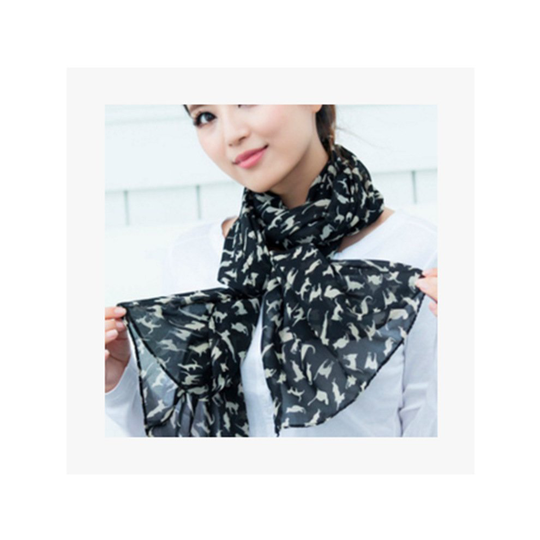 160 40cm Black Kitten Cats Fashion Ladies Scarves Chiffon Scarf Womens Shawls Black Scarf
